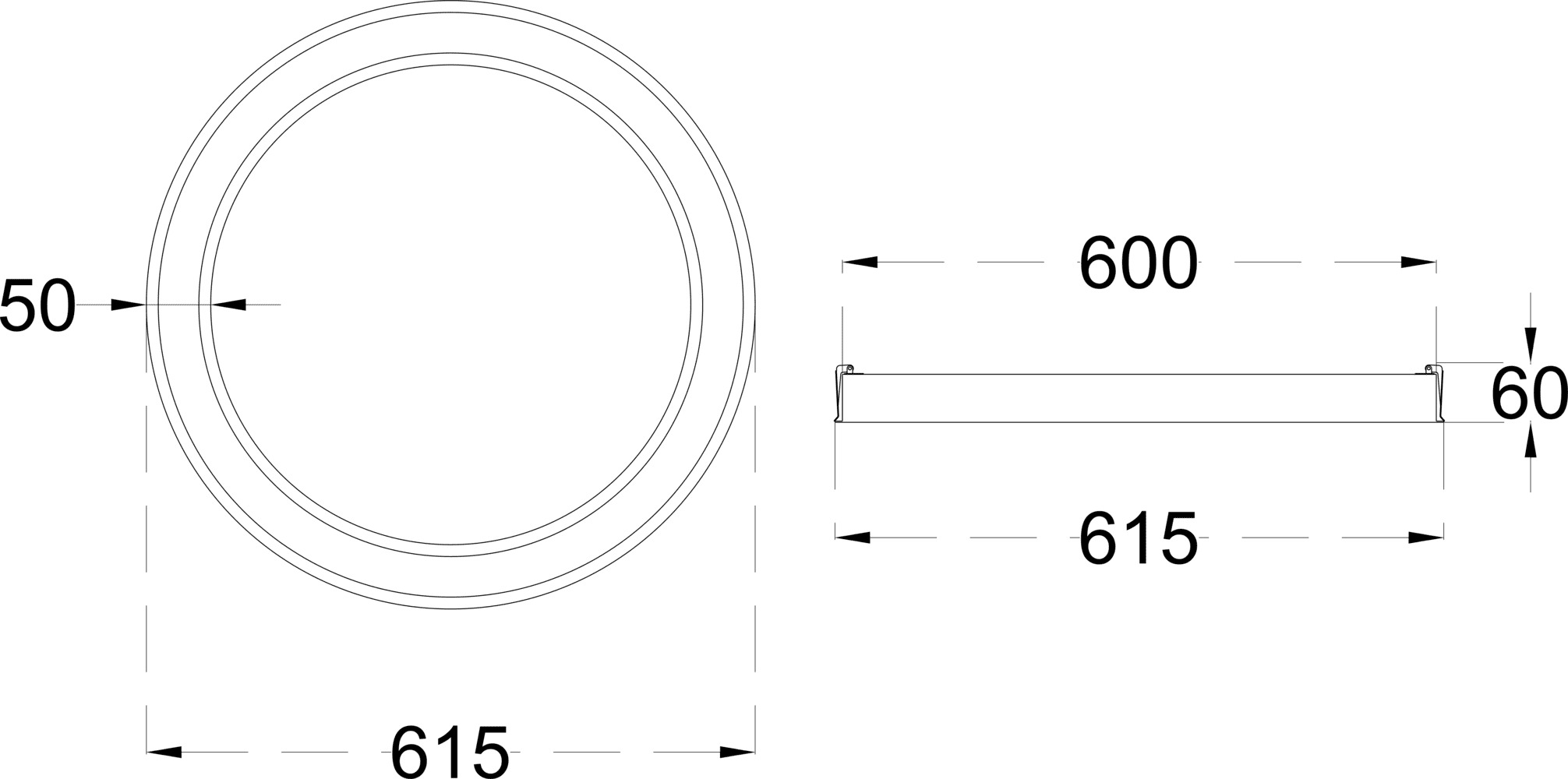 DONUT RECESS  30 600 dimensions drawing