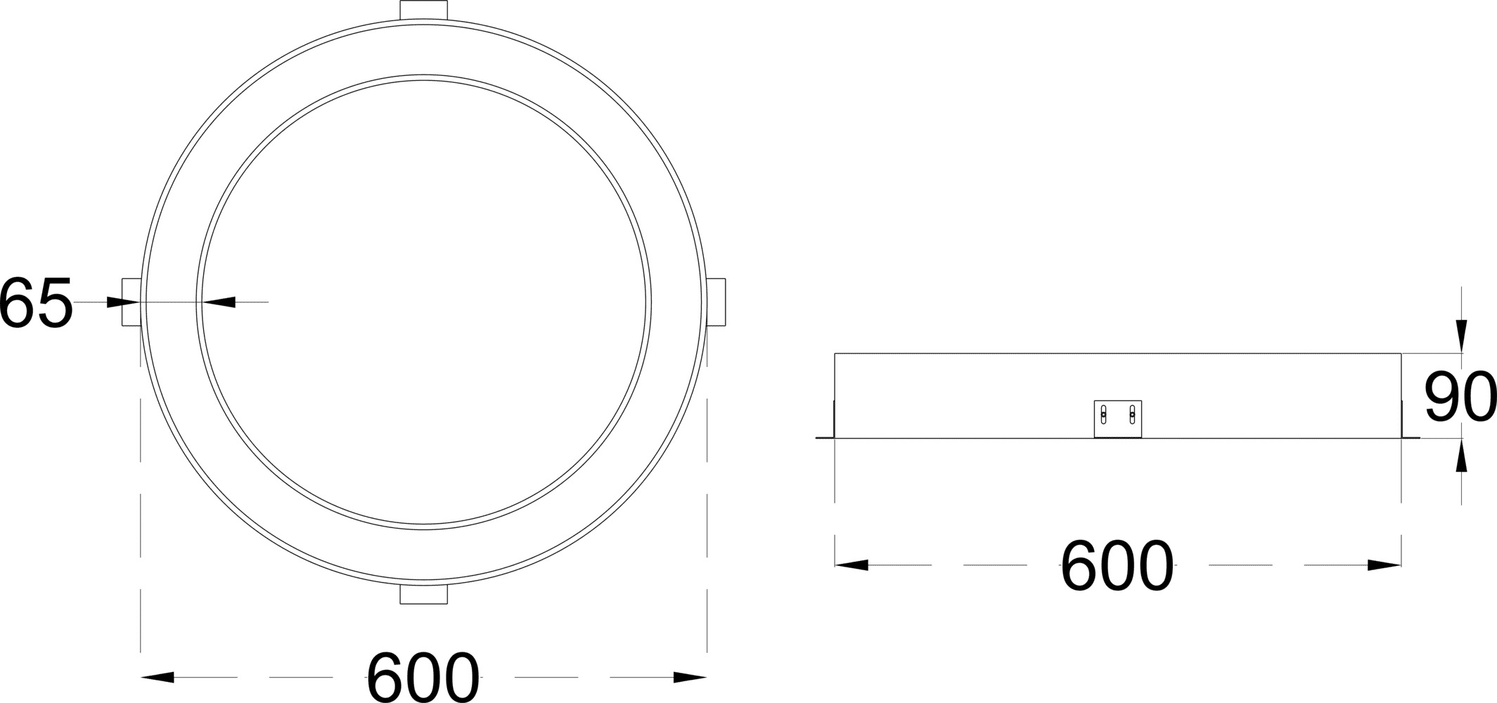 DONUT TRIMLESS  30 600 dimensions drawing