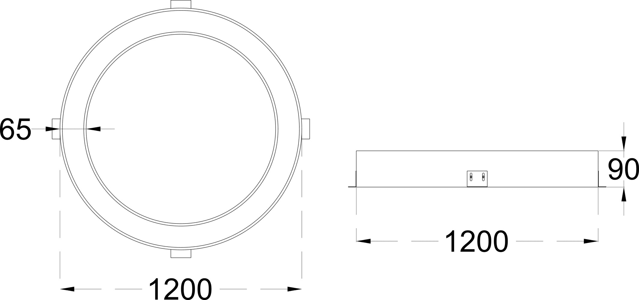 DONUT TRIMLESS  90 1200 dimensions drawing